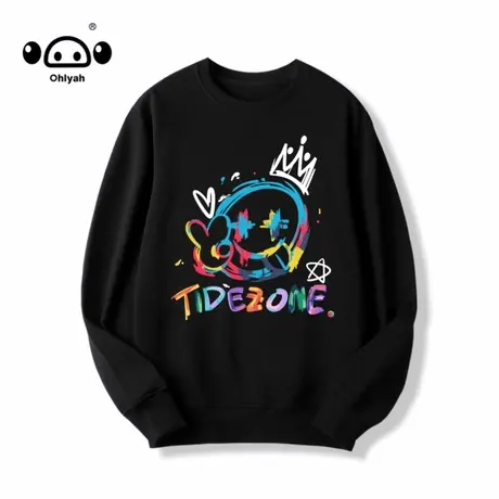 时尚简约涂鸦纯棉圆领卫衣男女学生潮牌趣味笑脸宽松百搭长袖上衣商品大图