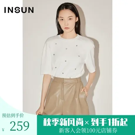 [手工钉珠]恩裳COVER初春秋摩登落肩不规则钉珠针织衫上衣图片