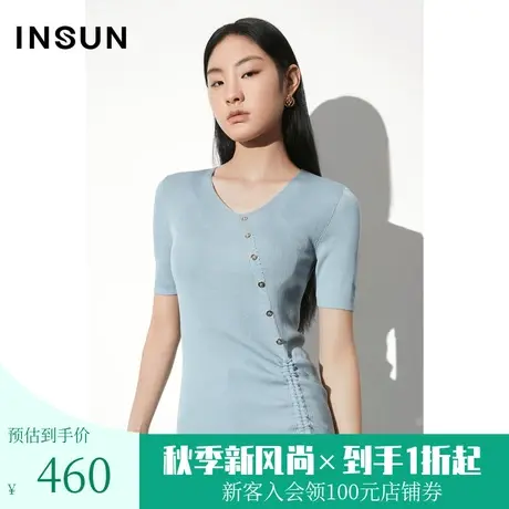 [醋酸系列]恩裳COVER2023夏新款天丝混纺单排斜襟纽扣抽绳针织衫商品大图