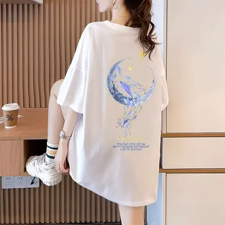 大码女装卡通涂鸦短袖t恤女2023新款宽松夏季纯棉洋气减龄上衣潮商品大图