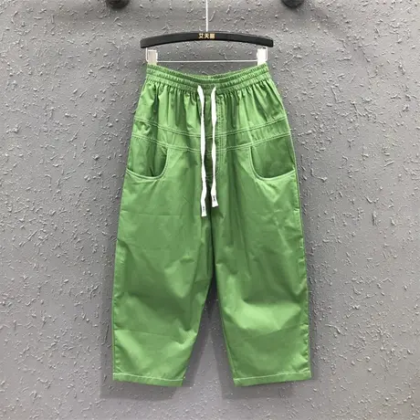 23夏季新款纯色设计感时尚百搭休闲九分阔腿裤女松紧腰宽松老爹裤图片