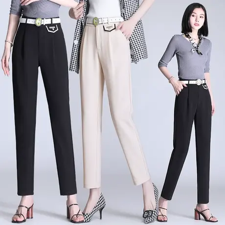 棉麻西装裤女夏薄款显瘦小脚女裤百搭2023年小个子冰丝高腰哈伦裤图片