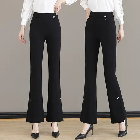 显瘦微喇裤女春秋松紧高腰垂感开叉鱼尾裤弹力收腹中老年大码西裤图片