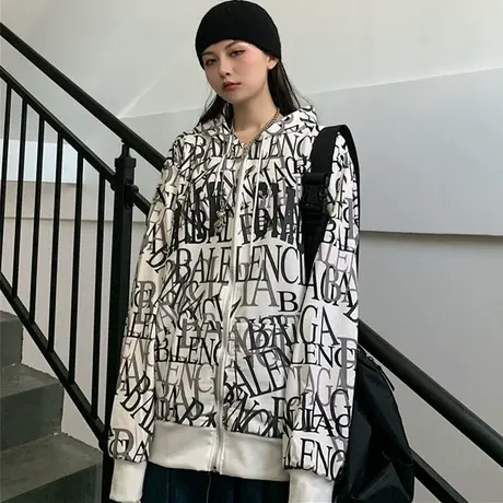 oversize连帽卫衣女春秋薄款宽松韩版潮ins原宿bf慵懒风开衫外套商品大图