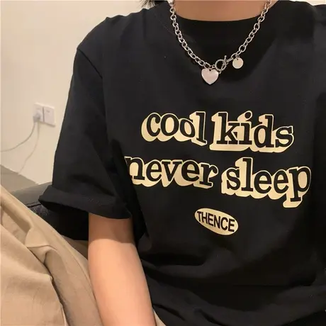 港风2023新款夏装字母百搭宽松圆领ins纯棉短袖T恤盐系少女上衣图片