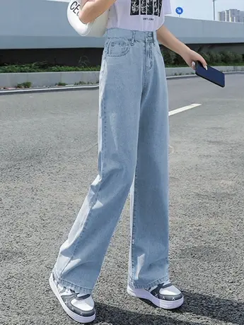 清仓捡漏阔腿牛仔裤女高腰春秋2023年新款直筒宽松垂感拖地长裤商品大图