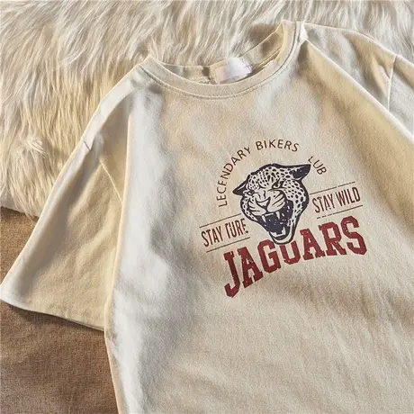 复古短袖t恤女夏季宽松韩版豹子炸街超火cec潮牌纯棉oversize上衣商品大图