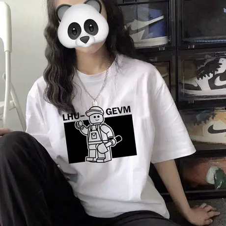 韩版ulzzang纯棉短袖T恤女大码2021夏洋气宽松港风chic上衣ins潮商品大图