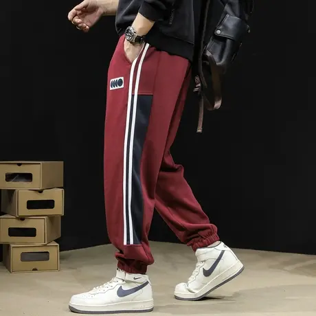 条纹运动裤男士春秋款宽松大码潮牌新款裤子休闲束脚卫裤秋季男裤商品大图