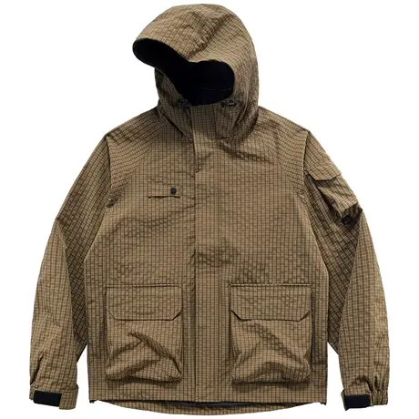VIP机能连帽冲锋衣男山系户外防水登山服防风夹克宽松格纹外套潮商品大图