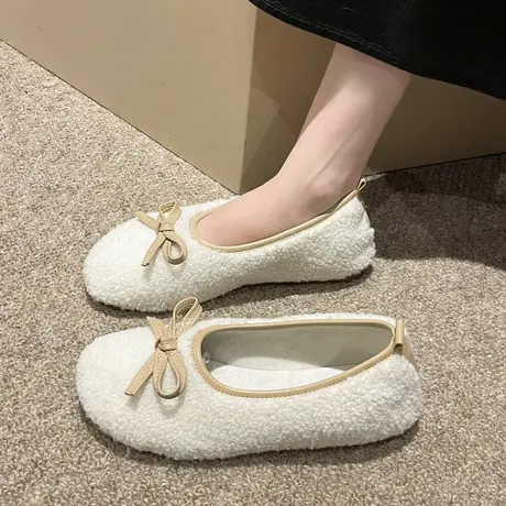 一脚蹬豆豆鞋女2023年新款法式小香晚风蝴蝶结浅口毛毛单鞋女春秋商品大图
