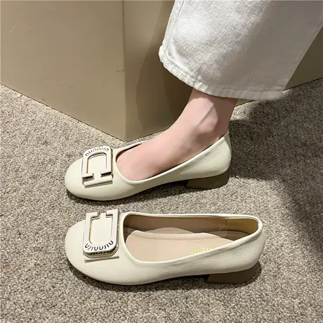 单鞋2023新款夏季一脚蹬孕妇鞋平底浅口豆豆鞋配裙子法式气质白色商品大图