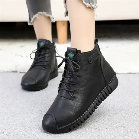 冬季妈妈棉鞋中老年人平底短靴韩版百搭加绒保暖软底防滑中年女鞋图片