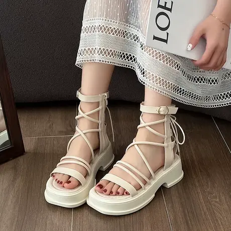 网红小众设计感透气超火厚底松糕凉鞋女夏季爆款2023今年新款凉靴图片