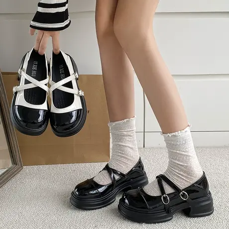 厚底复古法式白色玛丽珍鞋女2023夏季新款百搭英伦风配裙子小皮鞋商品大图