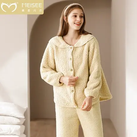 美思2023年新款珊瑚绒睡衣女秋冬季睡袍加绒加厚法兰绒家居服套装商品大图