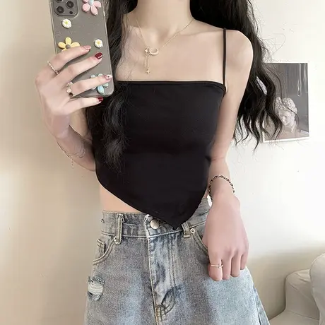 设计感小众吊带背心女带胸垫夏内搭外穿白色无袖黑色打底短款上衣商品大图