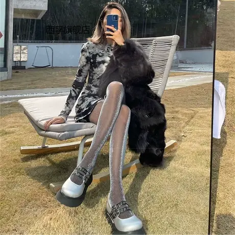 性感辣妹打底连裤袜珠光银葱闪亮暗黑丝袜女薄款纯欲性感黑丝显瘦商品大图