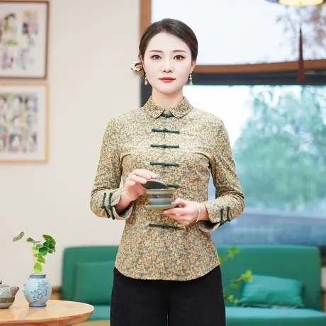 筠雅新中式国风女装复古唐装盘扣2025上衣外套禅意佛系茶服24J079商品大图