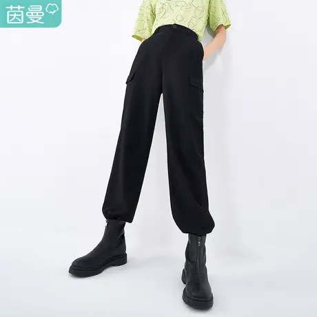 茵曼2023春装新款两侧大口袋松紧裤脚后腰带柔软轻薄休闲裤百搭图片