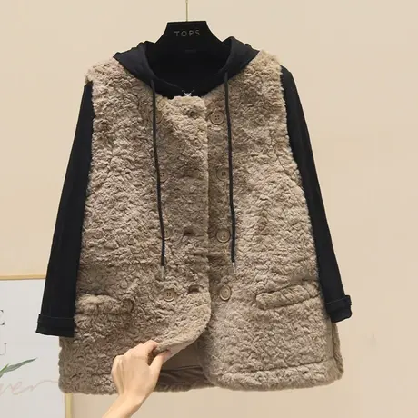 小香风羊羔毛马甲女短款秋冬季新款韩版宽松外穿皮毛一体背心外套图片