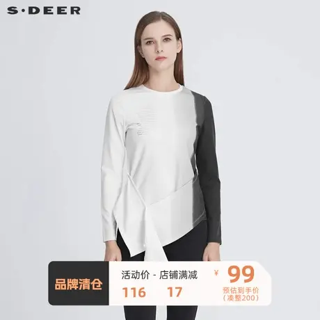 sdeer圣迪奥女圆领字母渐变不规则拼接T恤别致小上衣insS20480223✨图片