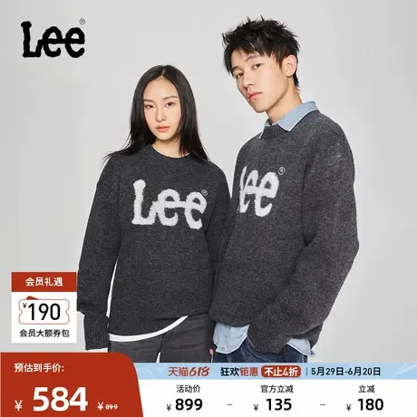 Lee韩国设计舒适版圆领提花大Logo男女同款情侣装毛衣休闲潮流图片