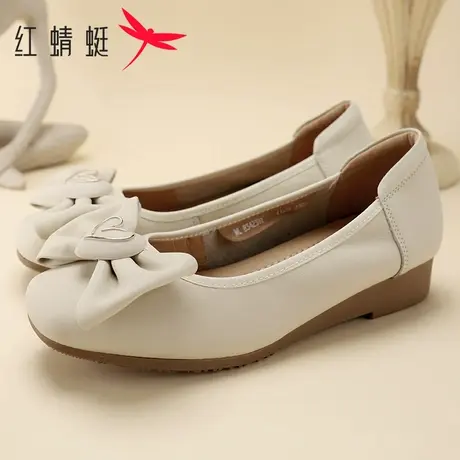 红蜻蜓女鞋2025春季真皮浅口蝴蝶结船鞋女舒适软底软面中年妈妈鞋图片