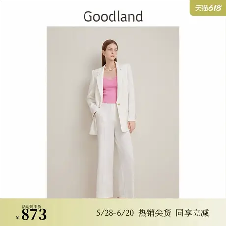 【醋酸系列】Goodland美地春季法式优雅简约白色西装短外套图片