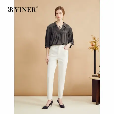 【真丝系列】YINER音儿秋季100桑蚕丝法式上衣收褶衬衫商品大图