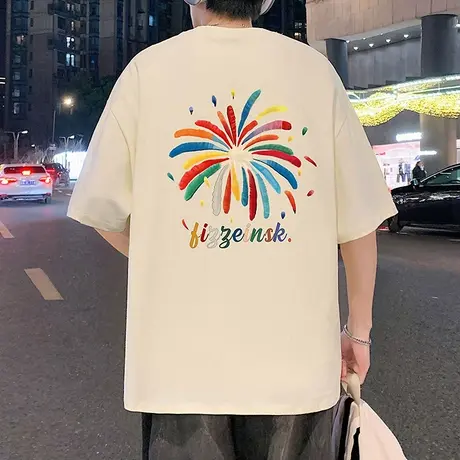 纯棉短袖T恤男夏季2025新款重磅美式潮牌宽松衣服男生半袖体恤衫t商品大图