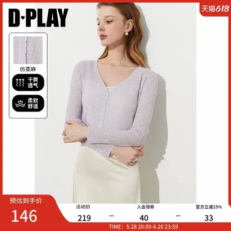 DPLAY2025年夏季新款紫色遮阳外套女法式修身短款针织长袖上衣图片
