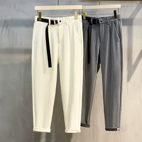夏季天丝小西裤男直筒长裤宽松九分裤韩版潮流休闲裤男士裤子薄款图片