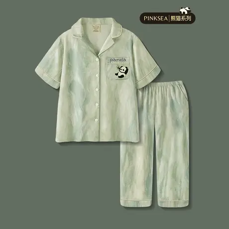 睡衣女款2025新款夏高级感熊猫冰丝短袖长裤可外穿夏季家居服套装商品大图