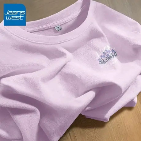 KV真维斯紫色圆领短袖t恤女款 运动休闲百搭纯棉上衣2025夏季新款商品大图
