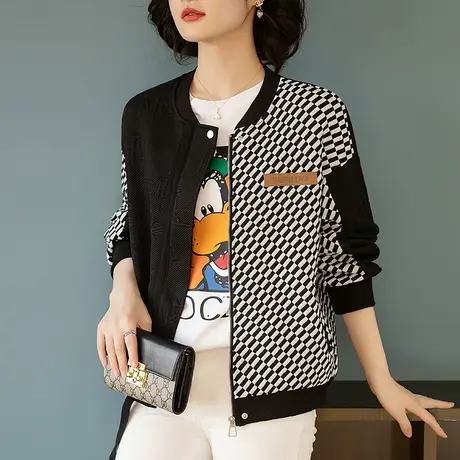 春秋季棒球服夹克上衣女新款加大码宽松中年妈妈洋气休闲无帽外套商品大图