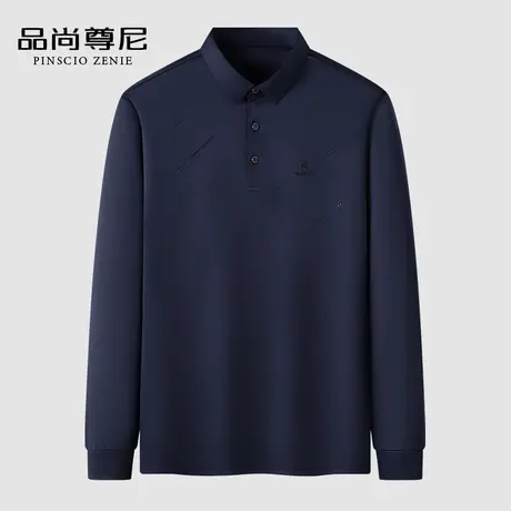 【舒适亲肤】男士秋装2023新款简约翻领宽松长袖T恤中老年爸爸装商品大图