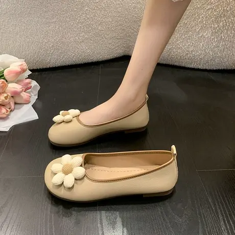 平底方头单鞋女浅口软底软皮奶奶鞋舒适百搭职业上班工作鞋黑色夏商品大图