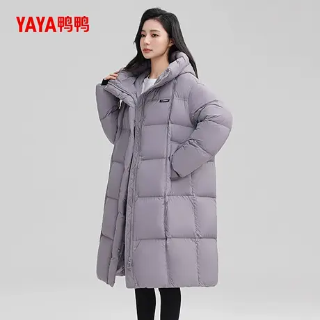 鸭鸭羽绒服女士2024冬新品过膝中长款韩版时尚加厚保暖鸭绒外套S商品大图