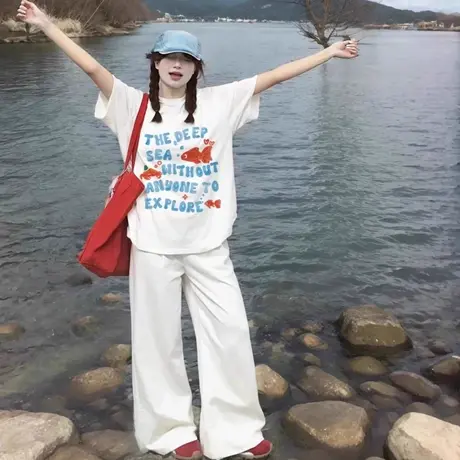 大码胖mm白色短袖t恤女夏日ootd穿搭半袖洋气欧货潮时髦上衣ins潮商品大图