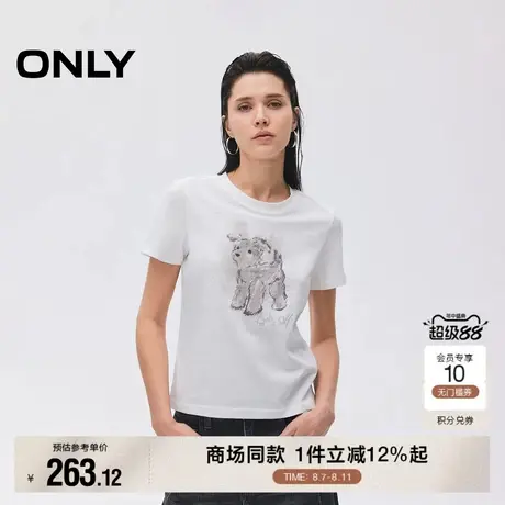 ONLY2025秋季新款可爱随性宠物印花亲肤舒适透气正肩圆领T恤女图片