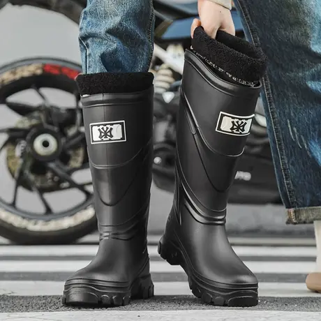 雨鞋男款秋冬季2023新款加绒保暖防水棉鞋防滑劳保胶鞋长筒钓鱼靴商品大图