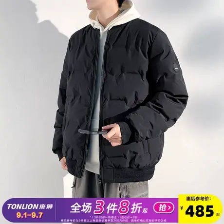 唐狮2025冬季羽绒服外套短款棒球领加厚保暖男士黑色净色简约设计图片