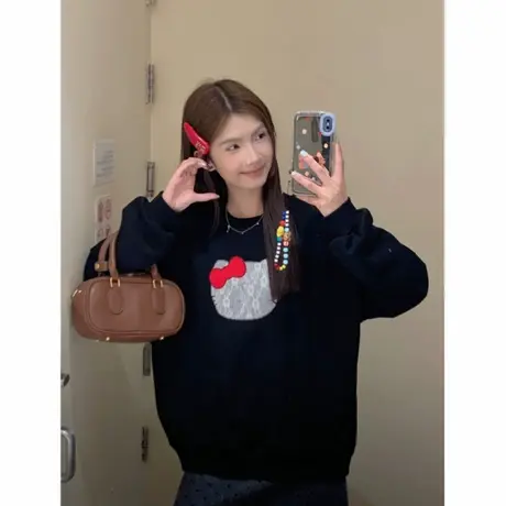 韩系减龄元气卡通卫衣外套女早秋季新款宽松百搭显瘦圆领长袖上衣商品大图