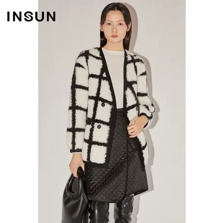 【百亿补贴官方直播】恩裳COVER冬季时尚落肩棋盘格短外套商品大图