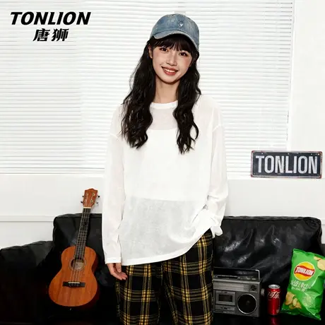 唐狮官方轻薄透气长袖t恤女2026新款春夏美式纯欲微透罩衫上衣VC图片
