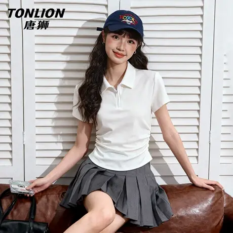 唐狮官方polo衫短袖t恤女2026新款夏季收褶显瘦半袖小个子上衣VC图片