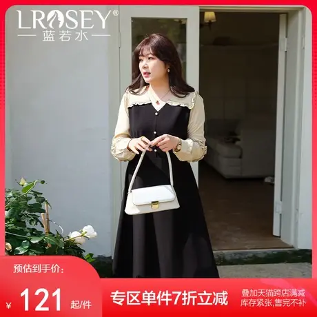 染色-大码秋季新款收腰气质显瘦胖MM法式高级感假两件雪纺连衣裙商品大图