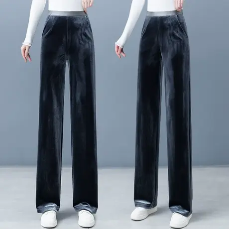 金丝绒阔腿裤女2023秋冬新款垂感显瘦休闲裤冬季保暖丝绒直筒裤子图片