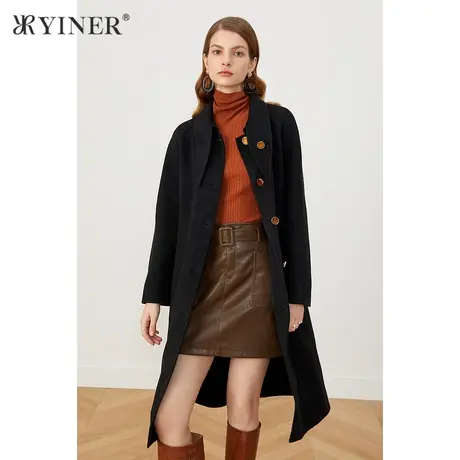YINER音儿女装2021冬季新款兔耳领纯羊毛双面呢大衣图片